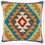 handmade Traditional Pillow Rust Blue Hand-Woven SQUARE 100% WOOL Hand woven turkish pillow2' x 2'