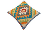 handmade Traditional Pillow Rust Blue Hand-Woven SQUARE 100% WOOL Hand woven turkish pillow2' x 2'