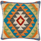 handmade Traditional Pillow Rust Blue Hand-Woven SQUARE 100% WOOL Hand woven turkish pillow2' x 2'