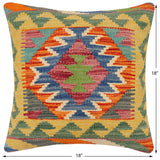 handmade Traditional Pillow Rust Blue Hand-Woven SQUARE 100% WOOL Hand woven turkish pillow2' x 2'