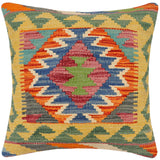 handmade Traditional Pillow Rust Blue Hand-Woven SQUARE 100% WOOL Hand woven turkish pillow2' x 2'