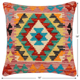 handmade Traditional Pillow Rust Blue Hand-Woven SQUARE 100% WOOL Hand woven turkish pillow2' x 2'