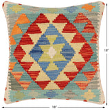 handmade Traditional Pillow Rust Blue Hand-Woven SQUARE 100% WOOL Hand woven turkish pillow2' x 2'