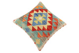 handmade Traditional Pillow Rust Blue Hand-Woven SQUARE 100% WOOL Hand woven turkish pillow2' x 2'