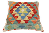 handmade Traditional Pillow Rust Blue Hand-Woven SQUARE 100% WOOL Hand woven turkish pillow2' x 2'