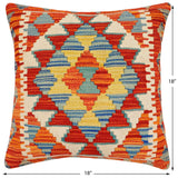 handmade Traditional Pillow Rust Blue Hand-Woven SQUARE 100% WOOL Hand woven turkish pillow2' x 2'