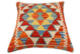 handmade Traditional Pillow Rust Blue Hand-Woven SQUARE 100% WOOL Hand woven turkish pillow2' x 2'