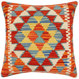 handmade Traditional Pillow Rust Blue Hand-Woven SQUARE 100% WOOL Hand woven turkish pillow2' x 2'