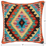 handmade Traditional Pillow Rust Blue Hand-Woven SQUARE 100% WOOL Hand woven turkish pillow2' x 2'