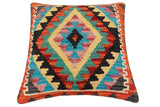 handmade Traditional Pillow Rust Blue Hand-Woven SQUARE 100% WOOL Hand woven turkish pillow2' x 2'