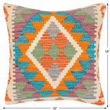 handmade Traditional Pillow Rust Blue Hand-Woven SQUARE 100% WOOL Hand woven turkish pillow2' x 2'