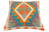 handmade Traditional Pillow Rust Blue Hand-Woven SQUARE 100% WOOL Hand woven turkish pillow2' x 2'