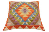 handmade Traditional Pillow Rust Blue Hand-Woven SQUARE 100% WOOL  Hand woven turkish pillow  2 x 2