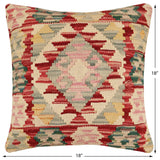 handmade Traditional Pillow Red Beige Hand-Woven SQUARE 100% WOOL Hand woven turkish pillow2' x 2'