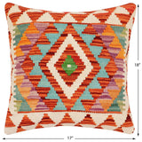 handmade Traditional Pillow Rust Blue Hand-Woven SQUARE 100% WOOL  Hand woven turkish pillow  2 x 2