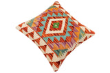 handmade Traditional Pillow Rust Blue Hand-Woven SQUARE 100% WOOL  Hand woven turkish pillow  2 x 2