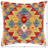 handmade Traditional Pillow Rust Blue Hand-Woven SQUARE 100% WOOL Hand woven turkish pillow2' x 2'