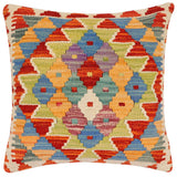 handmade Traditional Pillow Rust Blue Hand-Woven SQUARE 100% WOOL Hand woven turkish pillow2' x 2'