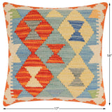 handmade Traditional Pillow Rust Blue Hand-Woven SQUARE 100% WOOL  Hand woven turkish pillow  2 x 2