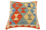 handmade Traditional Pillow Rust Blue Hand-Woven SQUARE 100% WOOL  Hand woven turkish pillow  2 x 2