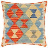 handmade Traditional Pillow Rust Blue Hand-Woven SQUARE 100% WOOL  Hand woven turkish pillow  2 x 2