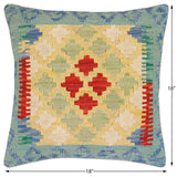 handmade Traditional Pillow Blue Red Hand-Woven SQUARE 100% WOOL Hand woven turkish pillow2' x 2'