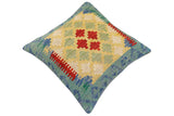 handmade Traditional Pillow Blue Red Hand-Woven SQUARE 100% WOOL Hand woven turkish pillow2' x 2'