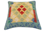 handmade Traditional Pillow Blue Red Hand-Woven SQUARE 100% WOOL Hand woven turkish pillow2' x 2'