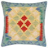 handmade Traditional Pillow Blue Red Hand-Woven SQUARE 100% WOOL Hand woven turkish pillow2' x 2'