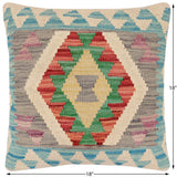 handmade Traditional Pillow Blue Red Hand-Woven SQUARE 100% WOOL Hand woven turkish pillow2' x 2'