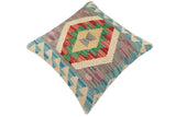 handmade Traditional Pillow Blue Red Hand-Woven SQUARE 100% WOOL Hand woven turkish pillow2' x 2'