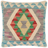 handmade Traditional Pillow Blue Red Hand-Woven SQUARE 100% WOOL Hand woven turkish pillow2' x 2'