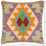 handmade Traditional Pillow Rust Blue Hand-Woven SQUARE 100% WOOL Hand woven turkish pillow2' x 2'