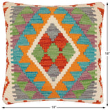 handmade Traditional Pillow Rust Blue Hand-Woven SQUARE 100% WOOL Hand woven turkish pillow2' x 2'