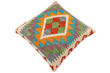 handmade Traditional Pillow Rust Blue Hand-Woven SQUARE 100% WOOL Hand woven turkish pillow2' x 2'