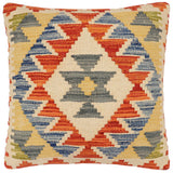 handmade Traditional Pillow Rust Blue Hand-Woven SQUARE 100% WOOL Hand woven turkish pillow2' x 2'