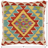 handmade Traditional Pillow Rust Blue Hand-Woven SQUARE 100% WOOL Hand woven turkish pillow2' x 2'