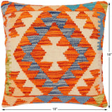 handmade Traditional Pillow Rust Blue Hand-Woven SQUARE 100% WOOL Hand woven turkish pillow2' x 2'