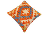 handmade Traditional Pillow Rust Blue Hand-Woven SQUARE 100% WOOL Hand woven turkish pillow2' x 2'