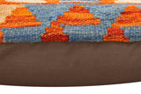 handmade Traditional Pillow Rust Blue Hand-Woven SQUARE 100% WOOL Hand woven turkish pillow2' x 2'