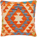 handmade Traditional Pillow Rust Blue Hand-Woven SQUARE 100% WOOL Hand woven turkish pillow2' x 2'