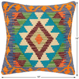 handmade Traditional Pillow Blue Rust Hand-Woven SQUARE 100% WOOL Hand woven turkish pillow2' x 2'