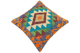 handmade Traditional Pillow Blue Rust Hand-Woven SQUARE 100% WOOL Hand woven turkish pillow2' x 2'