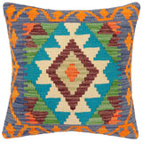 handmade Traditional Pillow Blue Rust Hand-Woven SQUARE 100% WOOL Hand woven turkish pillow2' x 2'