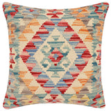 handmade Traditional Pillow Red Blue Hand-Woven SQUARE 100% WOOL Hand woven turkish pillow2' x 2'