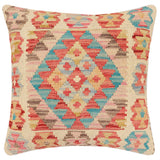 handmade Traditional Pillow Red Beige Hand-Woven SQUARE 100% WOOL  Hand woven turkish pillow  2 x 2