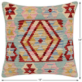 handmade Traditional Pillow Red Blue Hand-Woven SQUARE 100% WOOL Hand woven turkish pillow2' x 2'