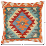 handmade Traditional Pillow Rust Blue Hand-Woven SQUARE 100% WOOL Hand woven turkish pillow2' x 2'