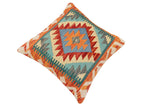 handmade Traditional Pillow Rust Blue Hand-Woven SQUARE 100% WOOL Hand woven turkish pillow2' x 2'