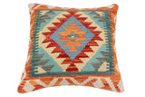 handmade Traditional Pillow Rust Blue Hand-Woven SQUARE 100% WOOL Hand woven turkish pillow2' x 2'